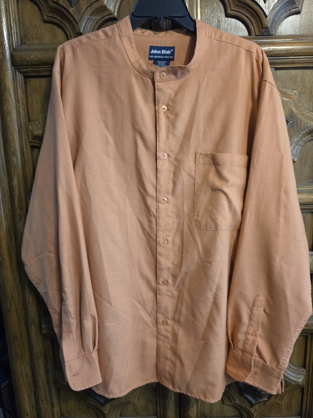 John Blair Men's Mandarin Collar Button-Down Shirt - Rust Orange